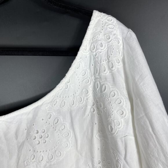 Hill House Mila Dress White Linen One Shoulder Eyelet Long Sleeve Sz M - Picture 4 of 11
